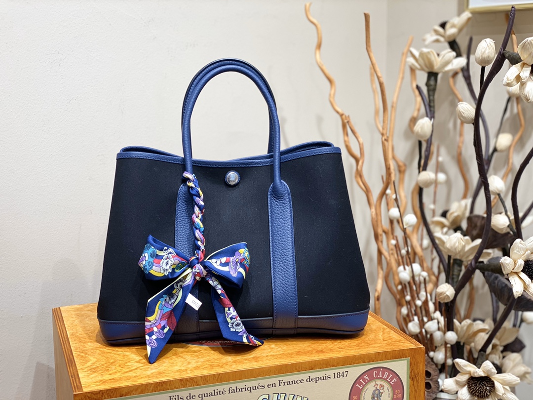 에르메스 가든파티30 캔버스 아게이트 블루 컨트리